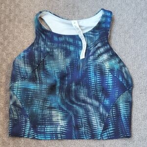 lululemon athletica Blue and White Patterned Crop Top With Built In Bra